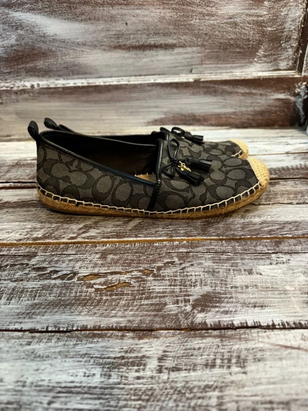 Coach Monogram Canvas Espadrille Flats - Black & Tan - Picture 3 of 5